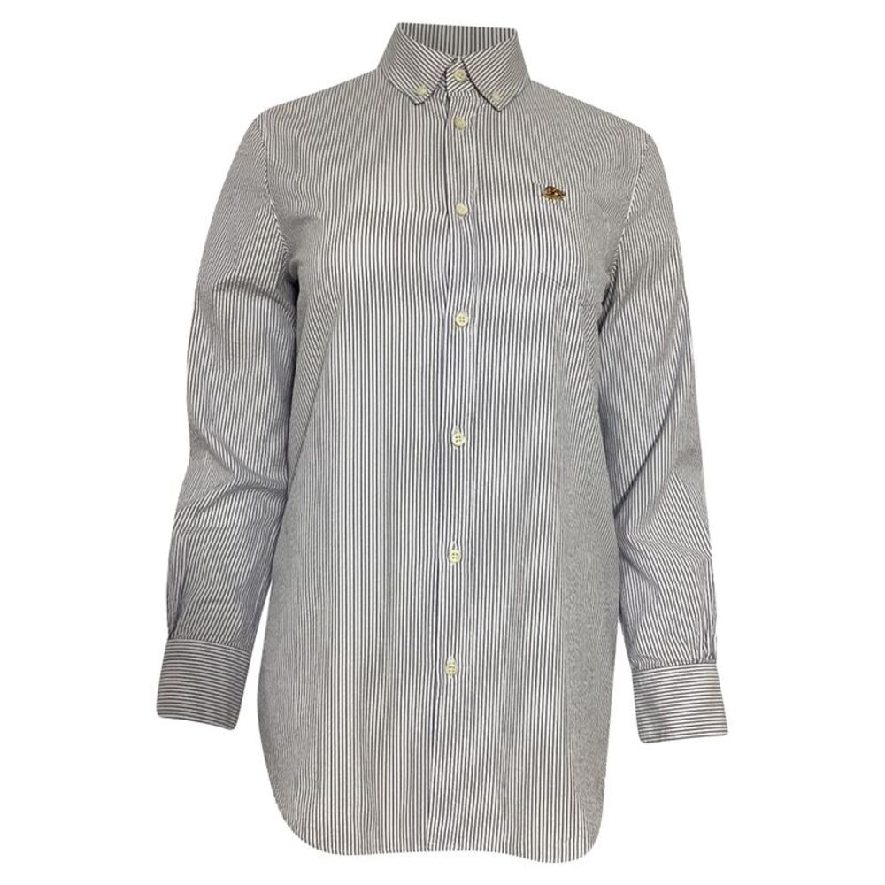 Dsquared2 Logo Patch Striped Long Sleeve Shirt in Blue and White Cotton